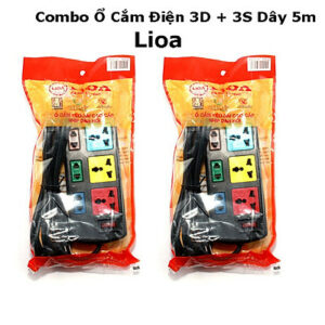 Combo 2 Ổ Cắm Điện 3D + 3S Dây 5m x 2 Lioa 3D3S52 màu đen