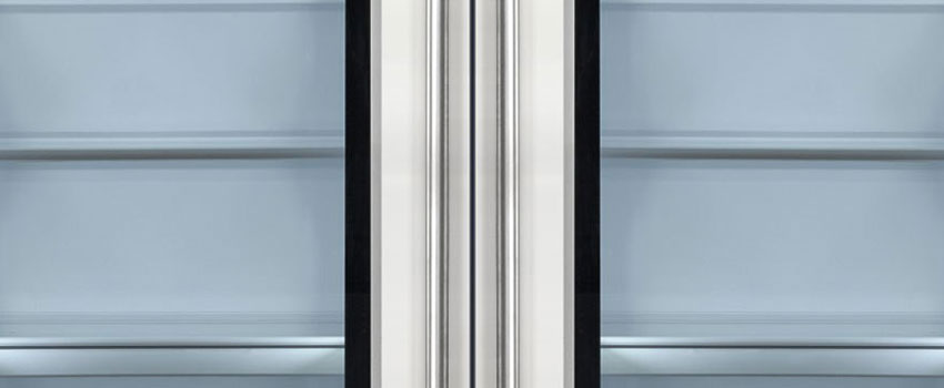 a glass door fridge