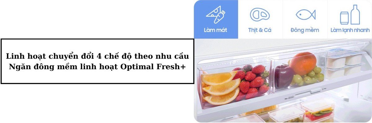 4 chế độ chuyển đổi theo nhu cầu của ngăn đông mềm linh hoạt Optimal Fresh+