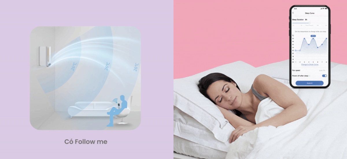 Chế độ chăm sóc giấc ngủ Sleep Curve và Follow me