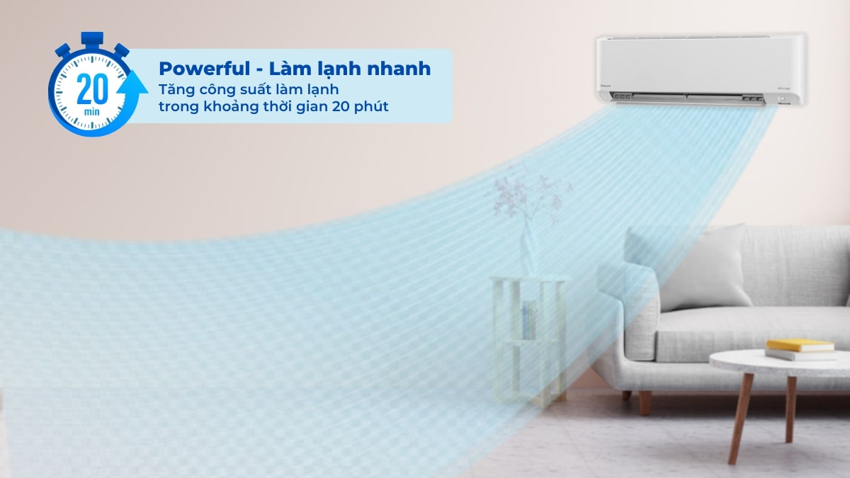 Chế độ làm lạnh nhanh Powerful trên máy lạnh Daikin