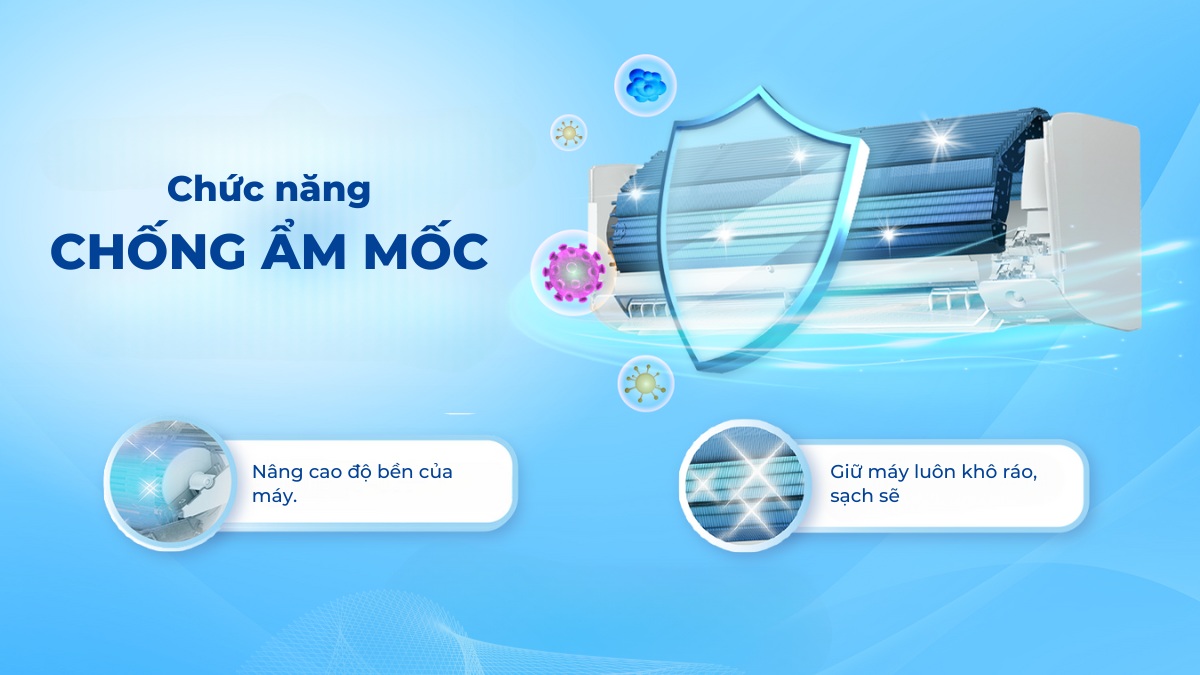 Chức năng chống ẩm mốc duy trì môi trường bên trong dàn lạnh sạch sẽ