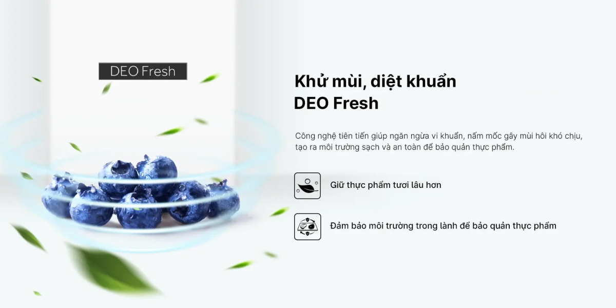 Công nghệ DEO Fresh khử mùi và kháng khuẩn mạnh mẽ cho tủ lạnh