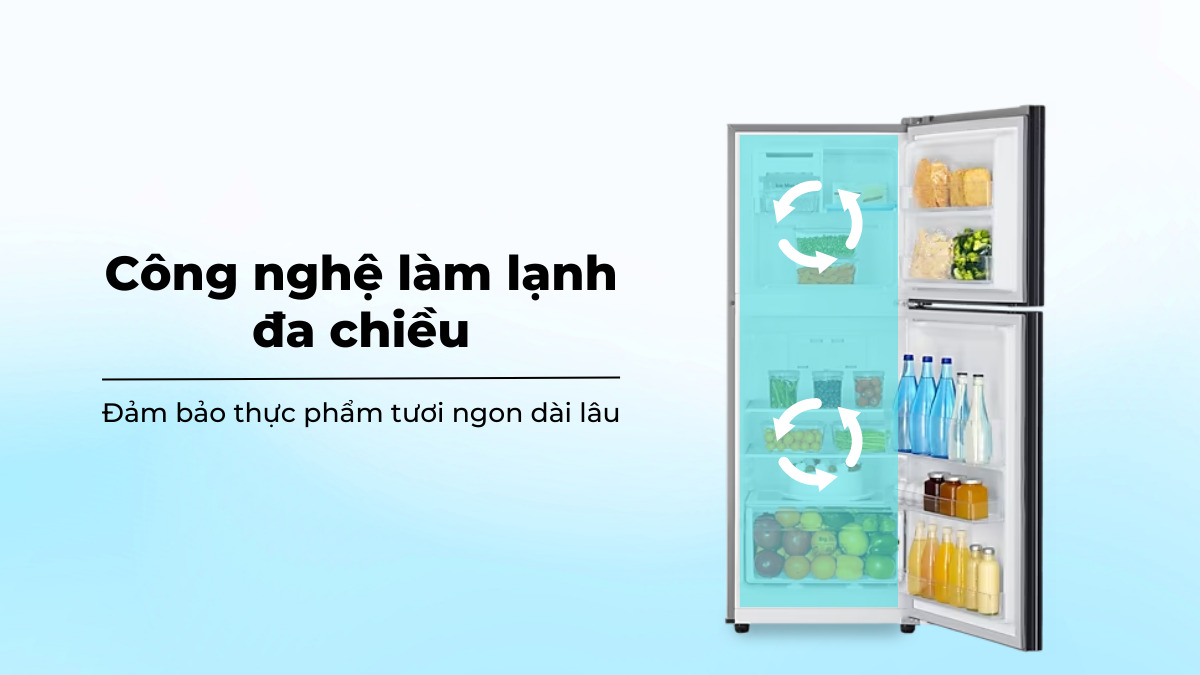 Công nghệ làm lạnh đa chiều đưa hơi lạnh đến mọi vị trí trong tủ