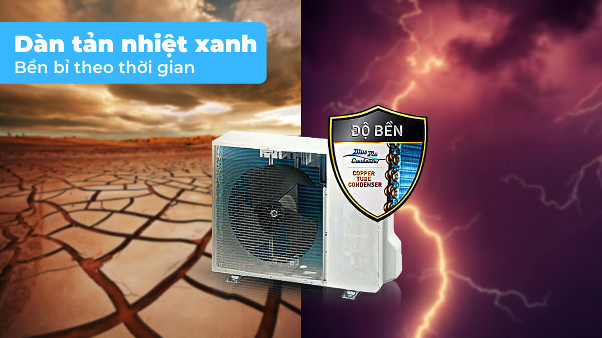 Dàn tản nhiệt xanh xanh giúp máy hoạt động bền bỉ dưới mọi thời tiết.