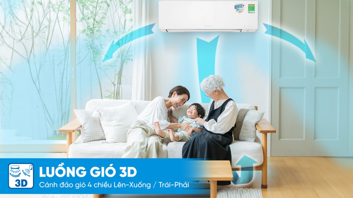 Luồng gió 3D giúp phân tán hơi lạnh đều khắp phòng