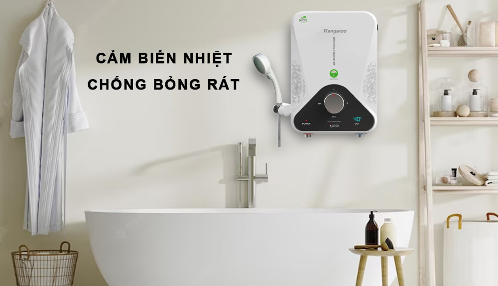 Máy Nước Nóng Kangaroo KG588WP sở hữu cảm biến nhiệt chống bỏng rát