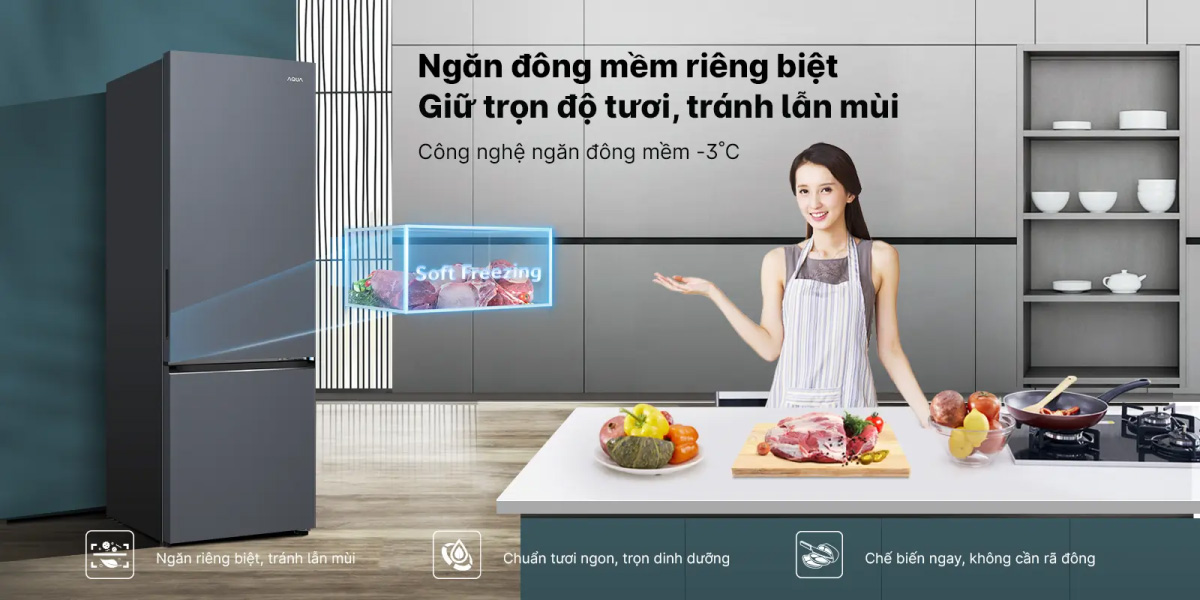 Ngăn đông mềm riêng biệt giúp thực phẩm tươi ngon không cần rã đông