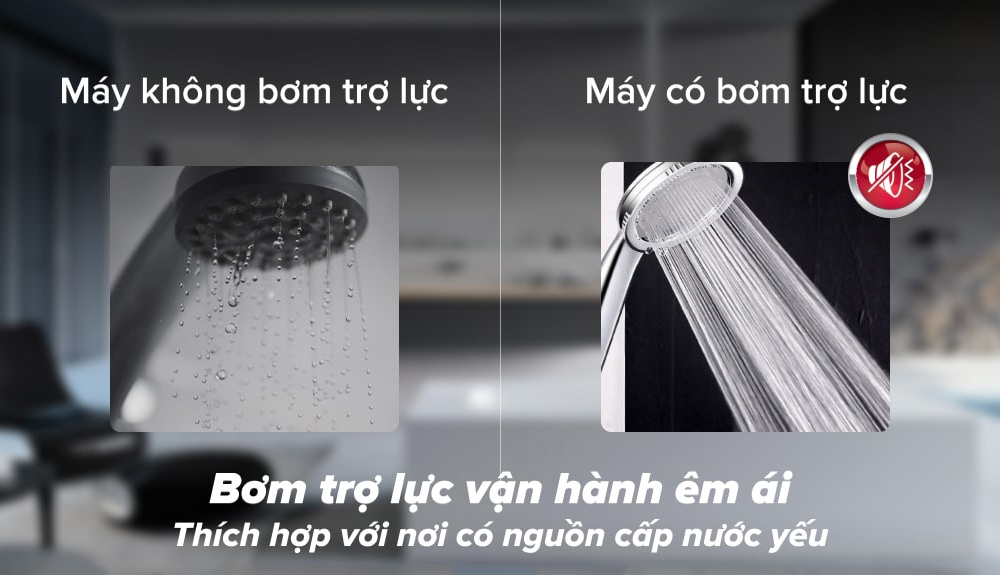 Nhờ được tích hợp bơm trợ lực mà máy nước nóng có thể vận hành êm