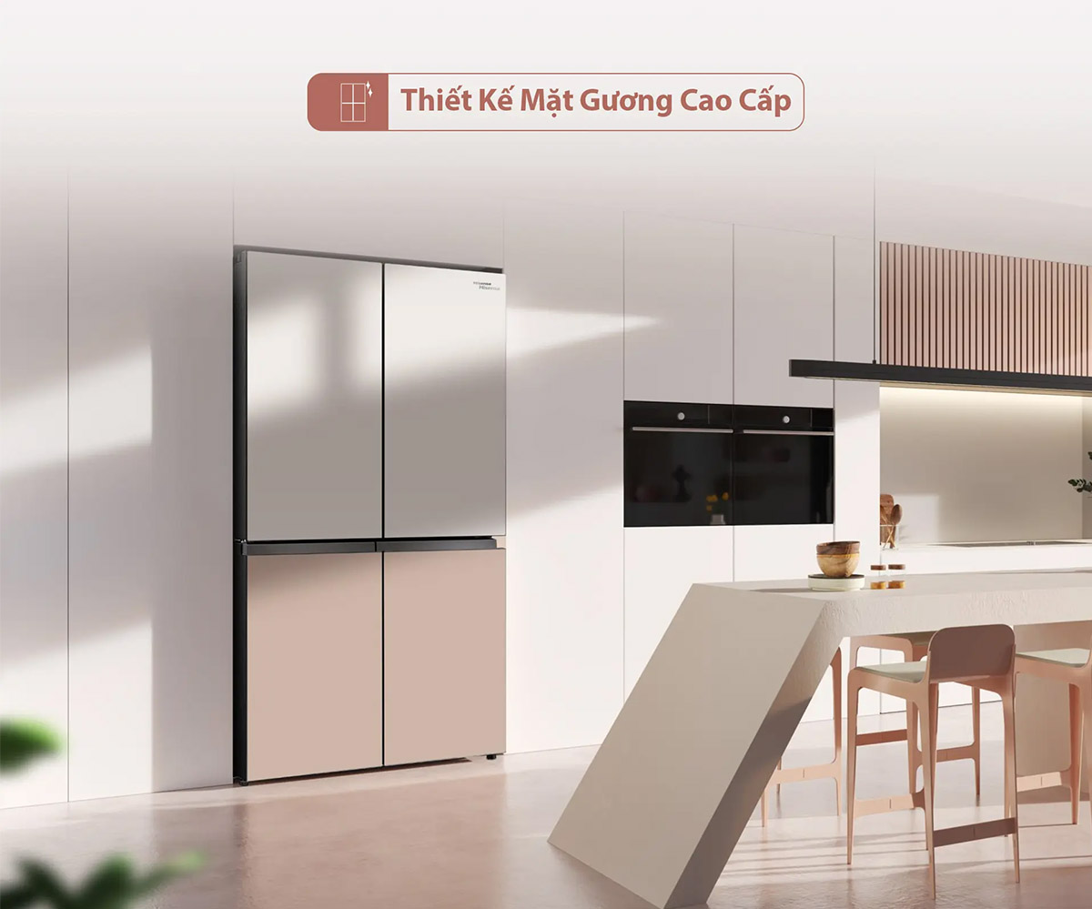 Tủ Lạnh Hisense Inverter 609 Lít RQ768N4EW-KU thiết kế mặt gương cao cấp